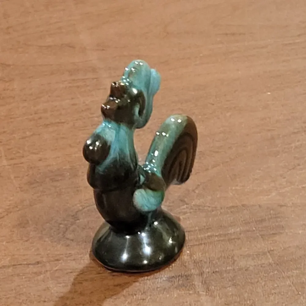 Vintage 70's Blue Mountain Pottery Small Rooster Blue Ceramic 3.5 inch tall